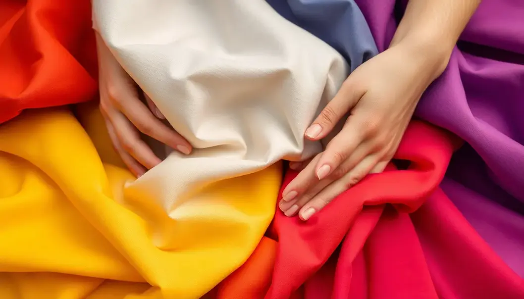 Hands exploring the rich textures of various fabrics.