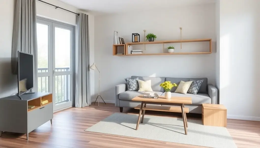 An open-concept living space maximizes room and light.