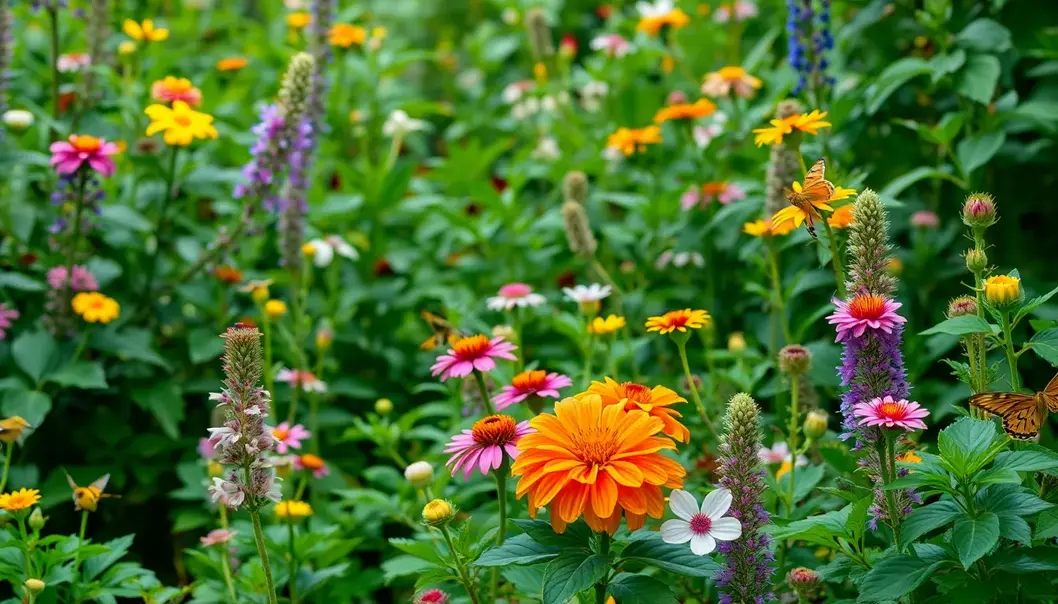 A thriving garden of native plants supporting local wildlife.