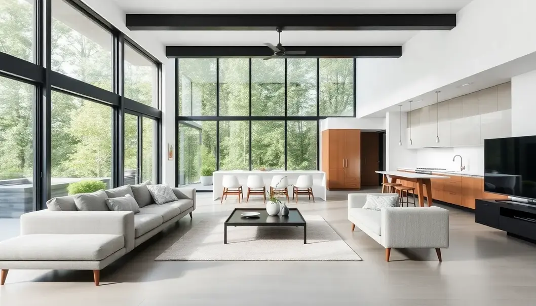 An open-concept living space maximizes room and light.